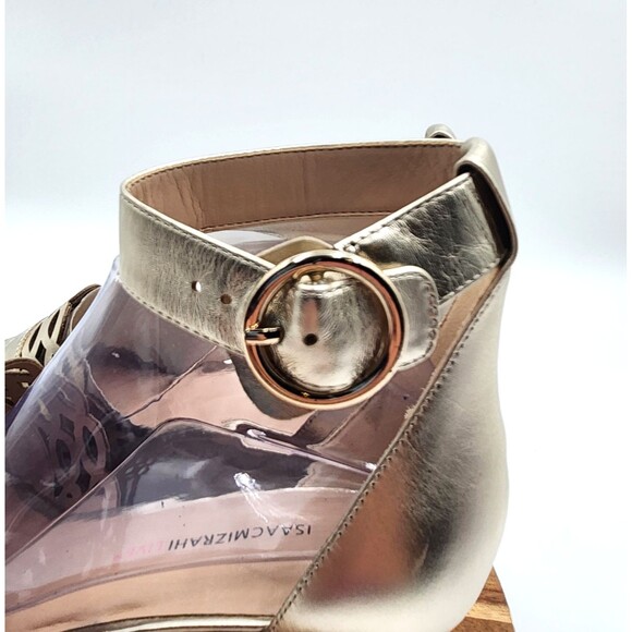 Isaac Mizrahi Platform Sandal Women's 9M Gold Leather Ankle Strap Cork Wedge - Picture 11 of 12